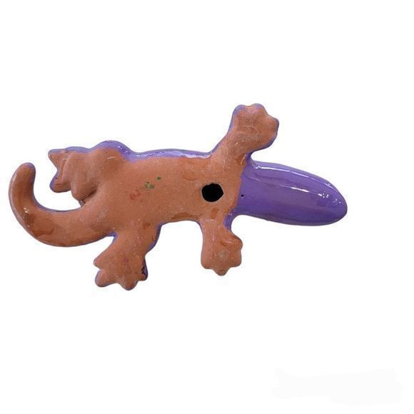 Hand painted clay floral purple gecko Lizard pottery hangs Mexicana Aztec boho - Picture 3 of 5